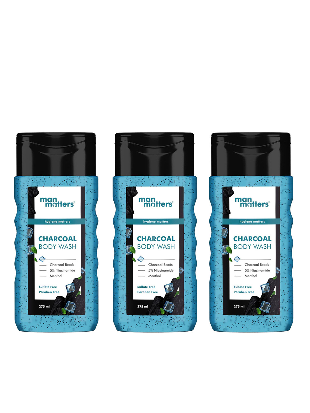 

Man Matters Set of 3 Charcoal Body Wash with 5% Niacinamide & Menthol - 275ml each, Blue
