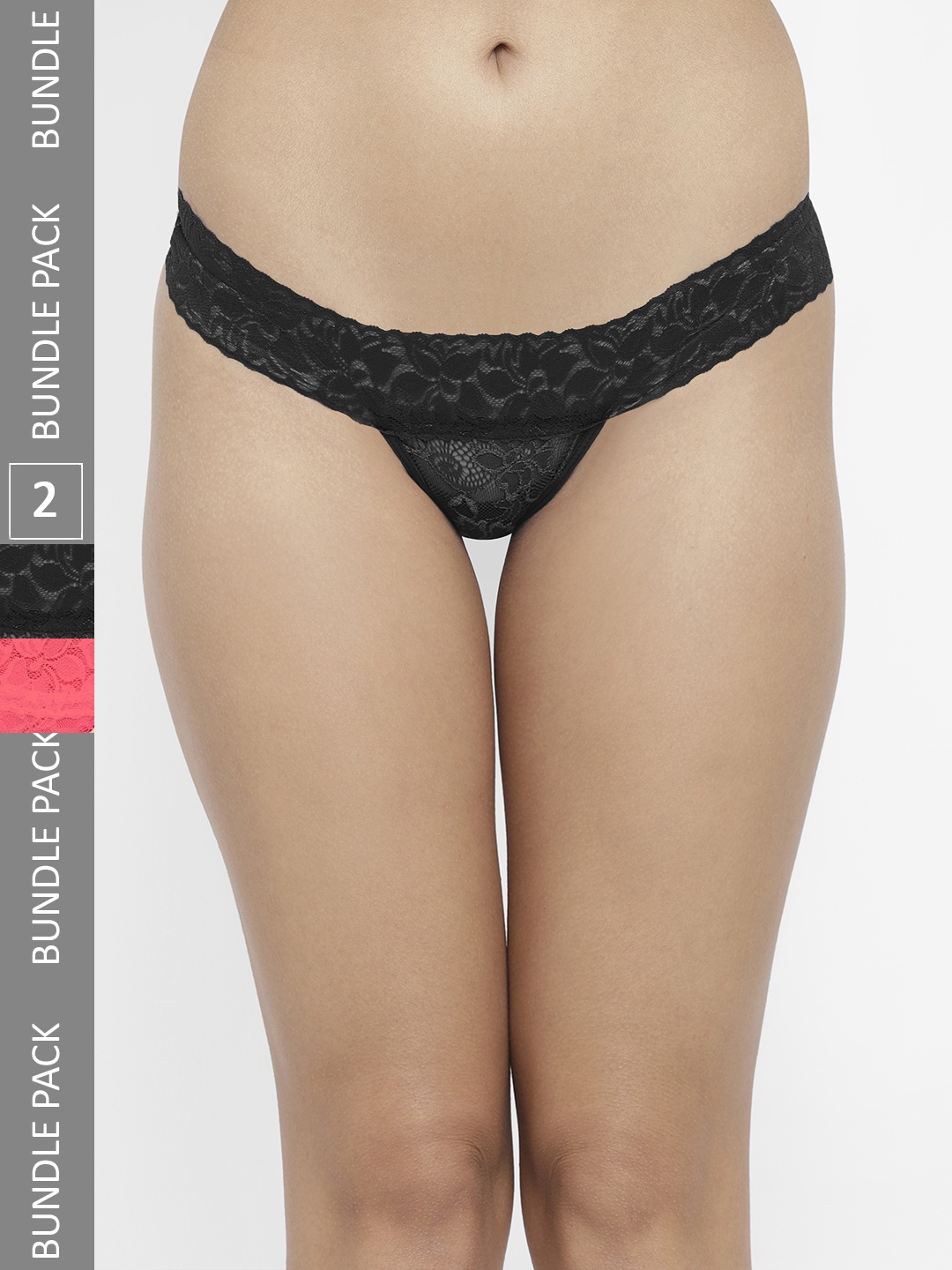 

N-Gal Women Black & Pink Pack Of 2 Self Design Thong Briefs