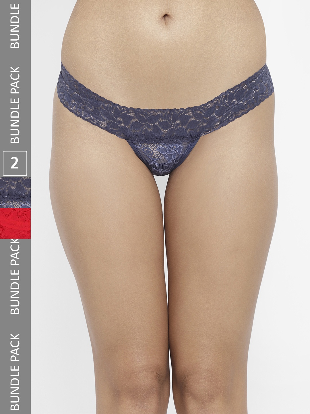 

N-Gal Women Blue & Red Pack Of 2 Lace Thong Briefs