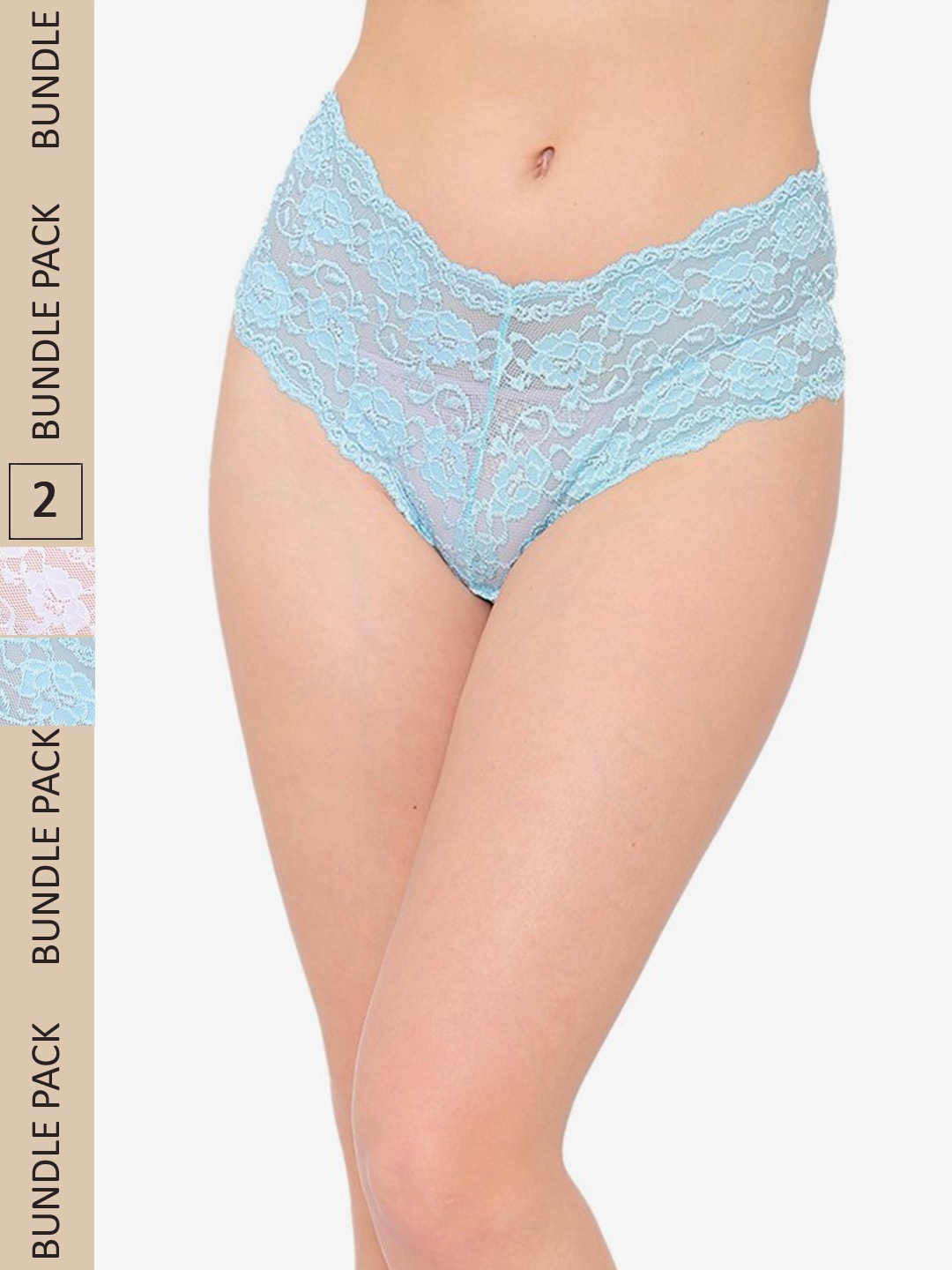 

N-Gal Women Blue & White Pack Of 2 Printed Lace Boyshorts Briefs