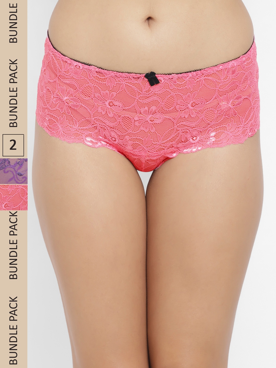 

N-Gal Women Pack Of 2 Lace Boy Shorts Briefs, Pink