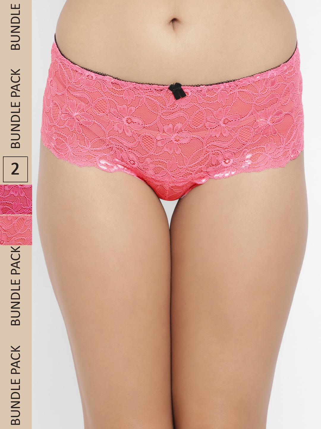 

N-Gal Women Pack Of 2 Self-Design Lace Boy-Short Briefs, Pink