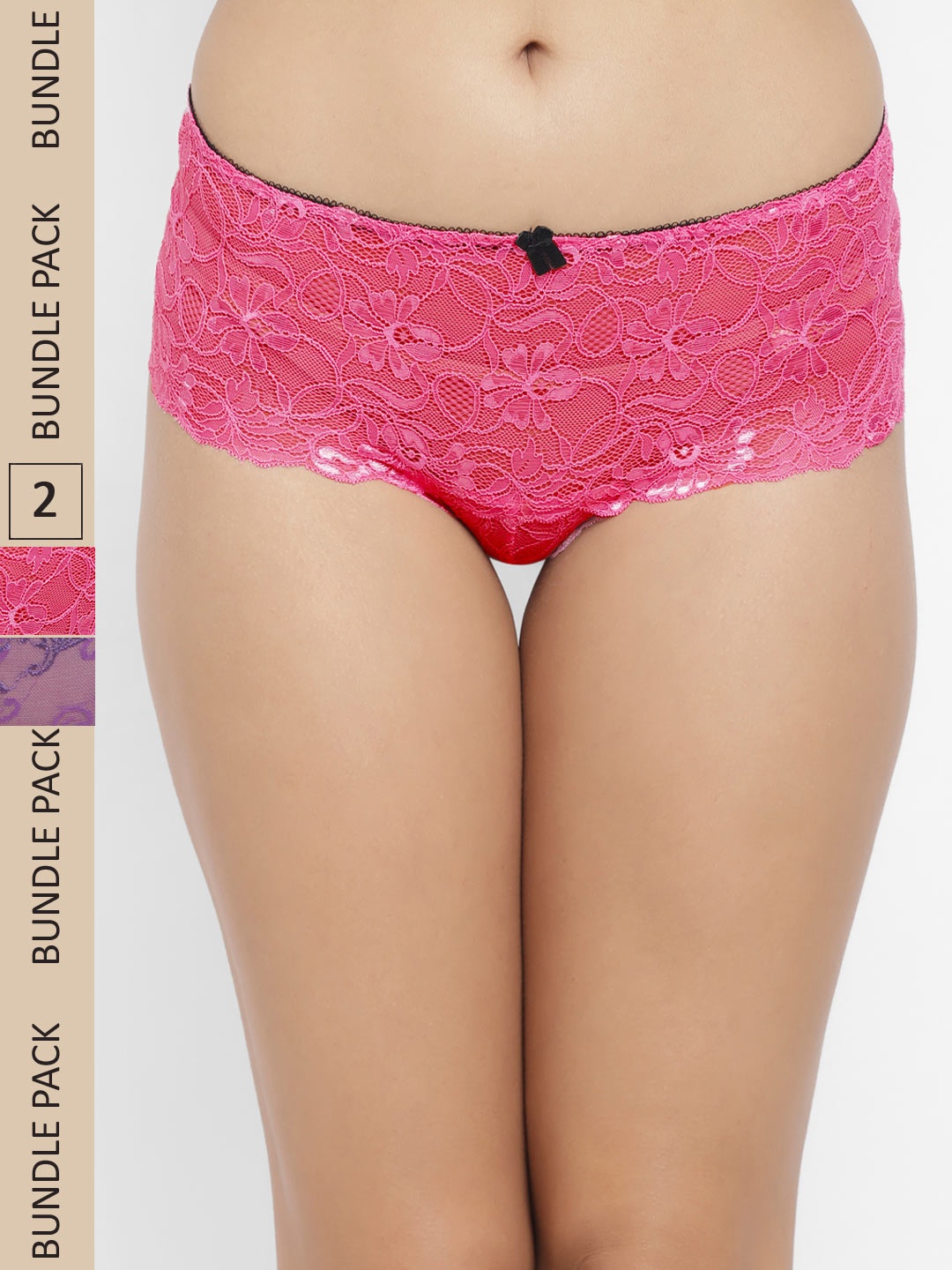 

N-Gal Women Pink Pack Of 2 Self-Design Hipster Briefs, Fuchsia