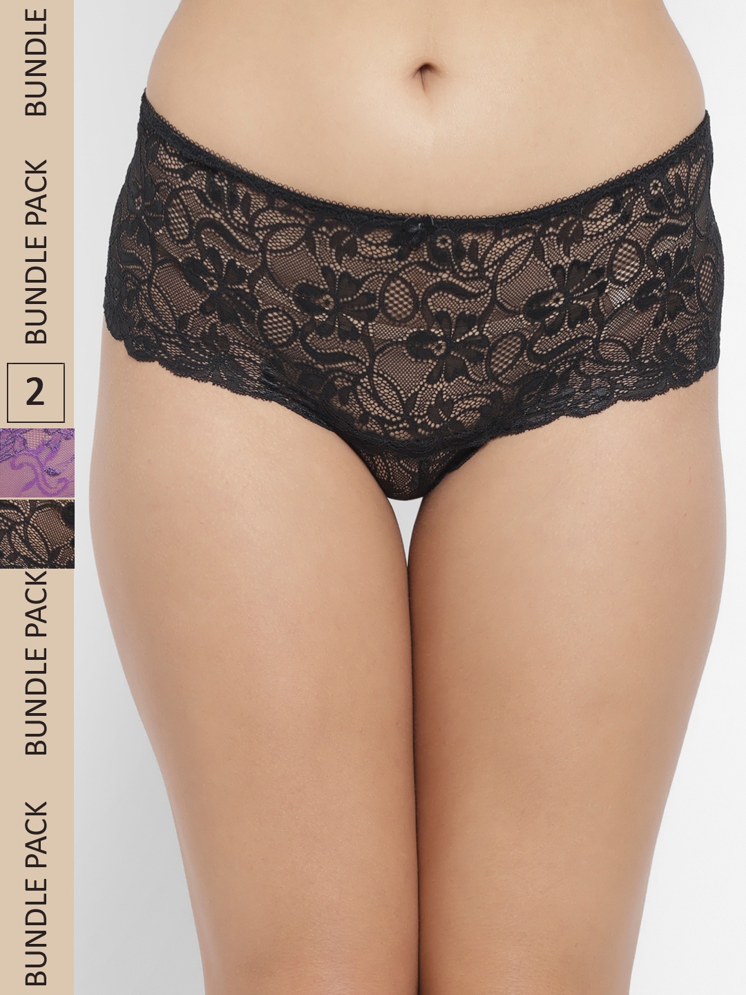 

N-Gal Women Pack Of 2 Solid Lace Boyshort Briefs, Black