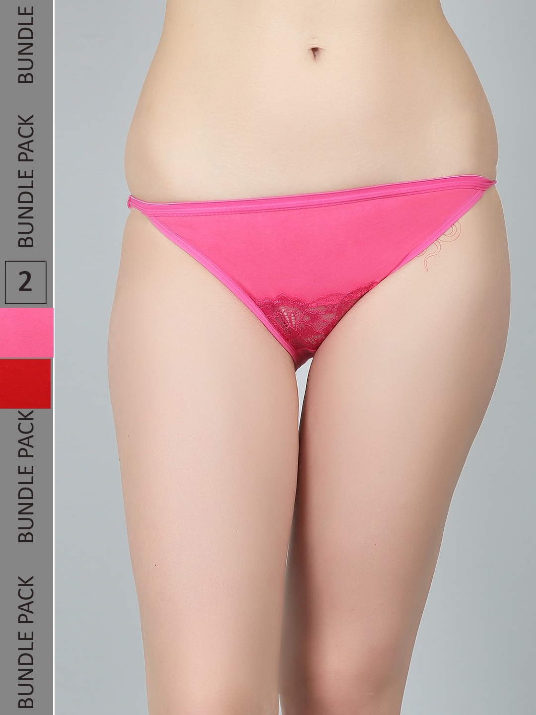 

N-Gal Women Pack Of 2 Printed Low-Rise Bikini Briefs, Red