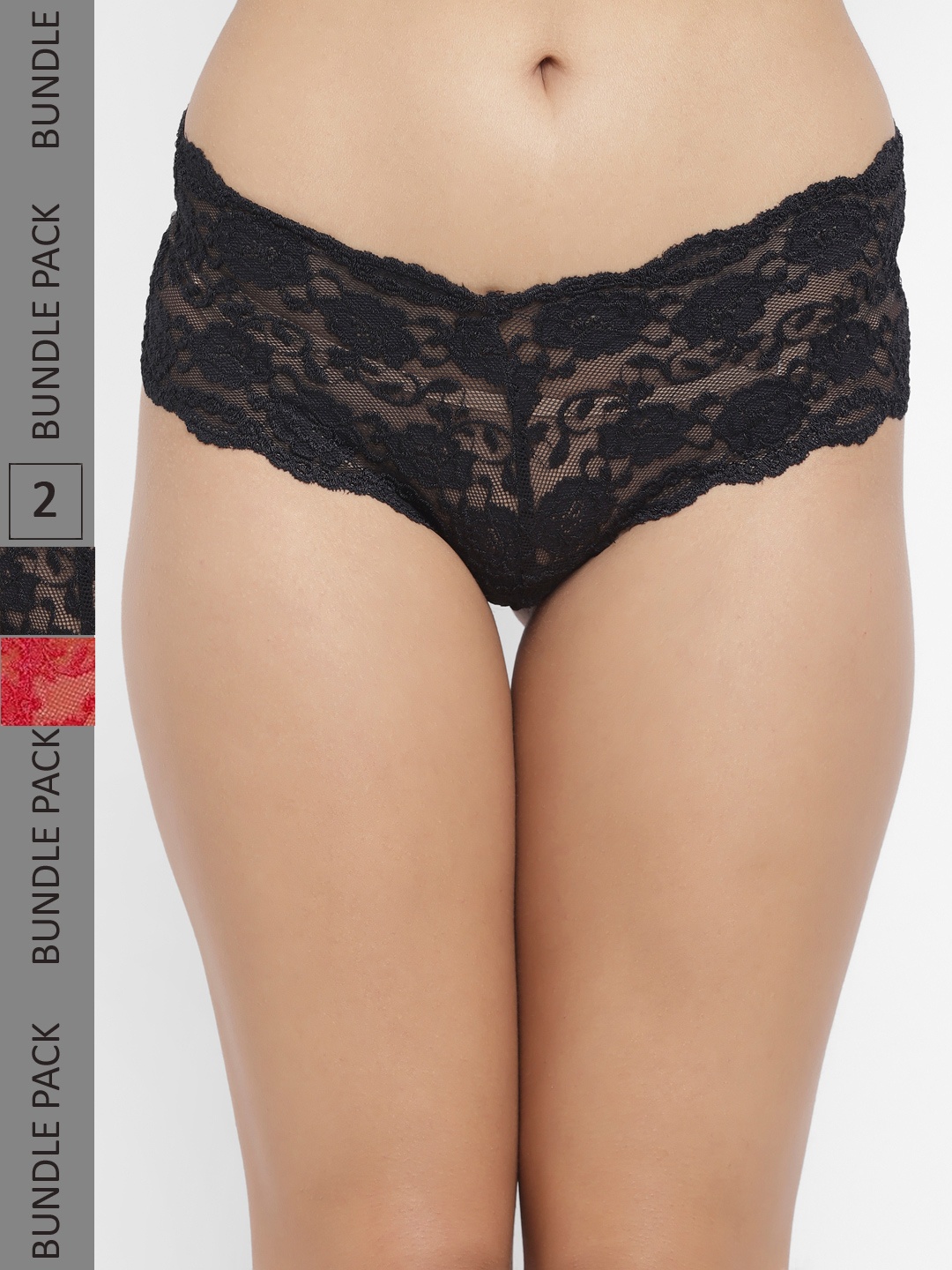 

N-Gal Women Black & Red Pack Of 2 Self Design Boy Shorts Briefs