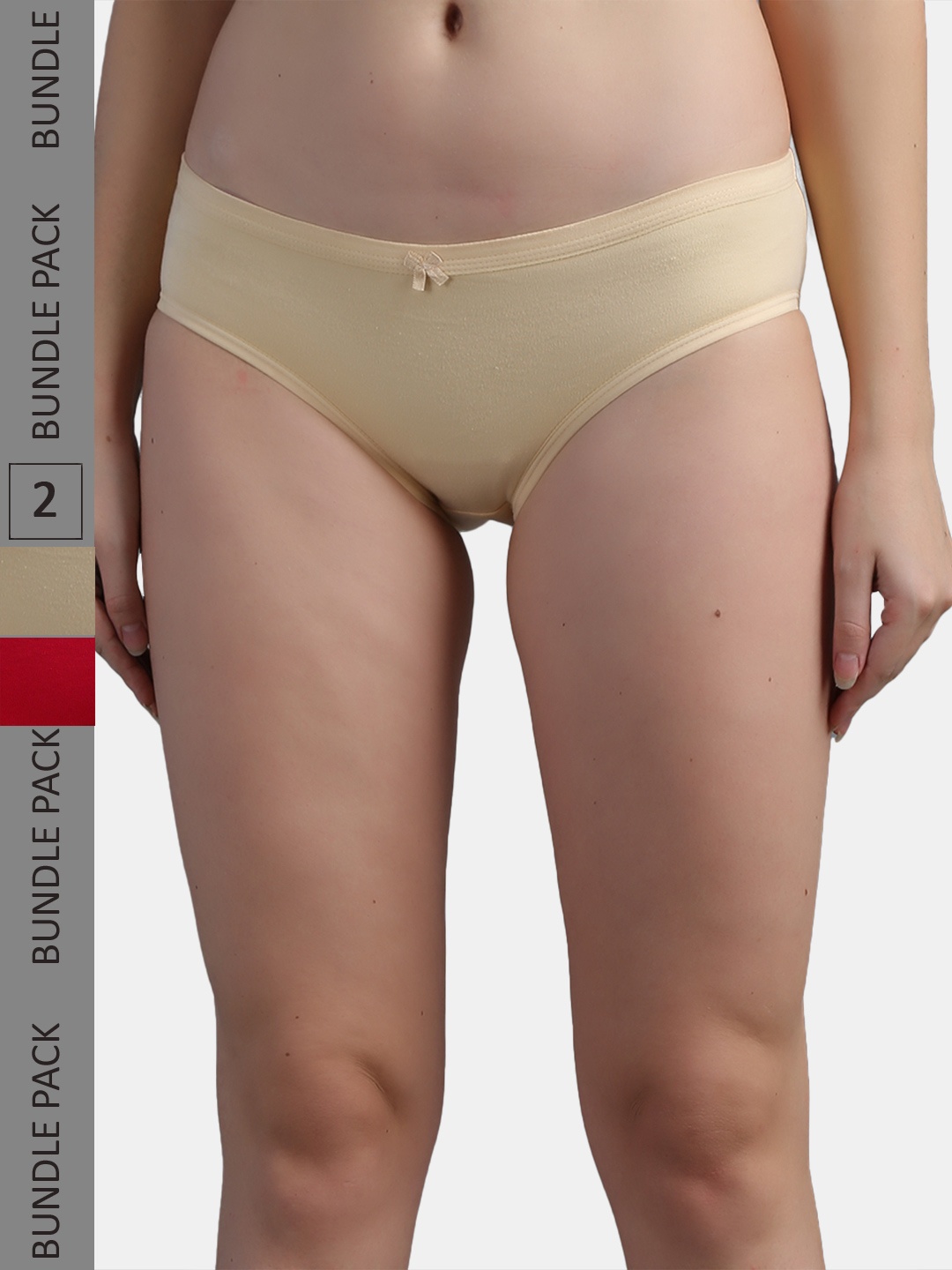 

N-Gal Women Cream & Pink Pack Of 2 Solid Hipster Briefs