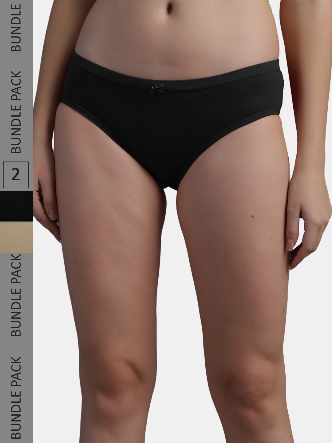 

N-Gal Women Black & Cream Pack Of 2 Solid Hipster Briefs