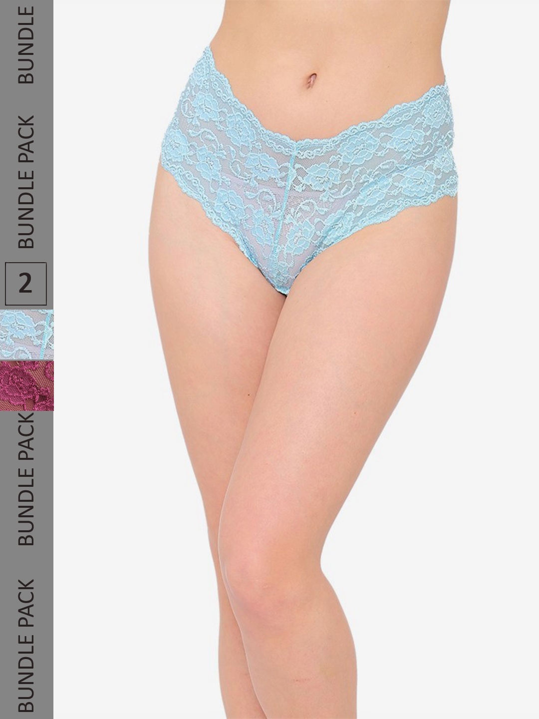 

N-Gal Women Pack Of 2 Lace Hipster, Blue