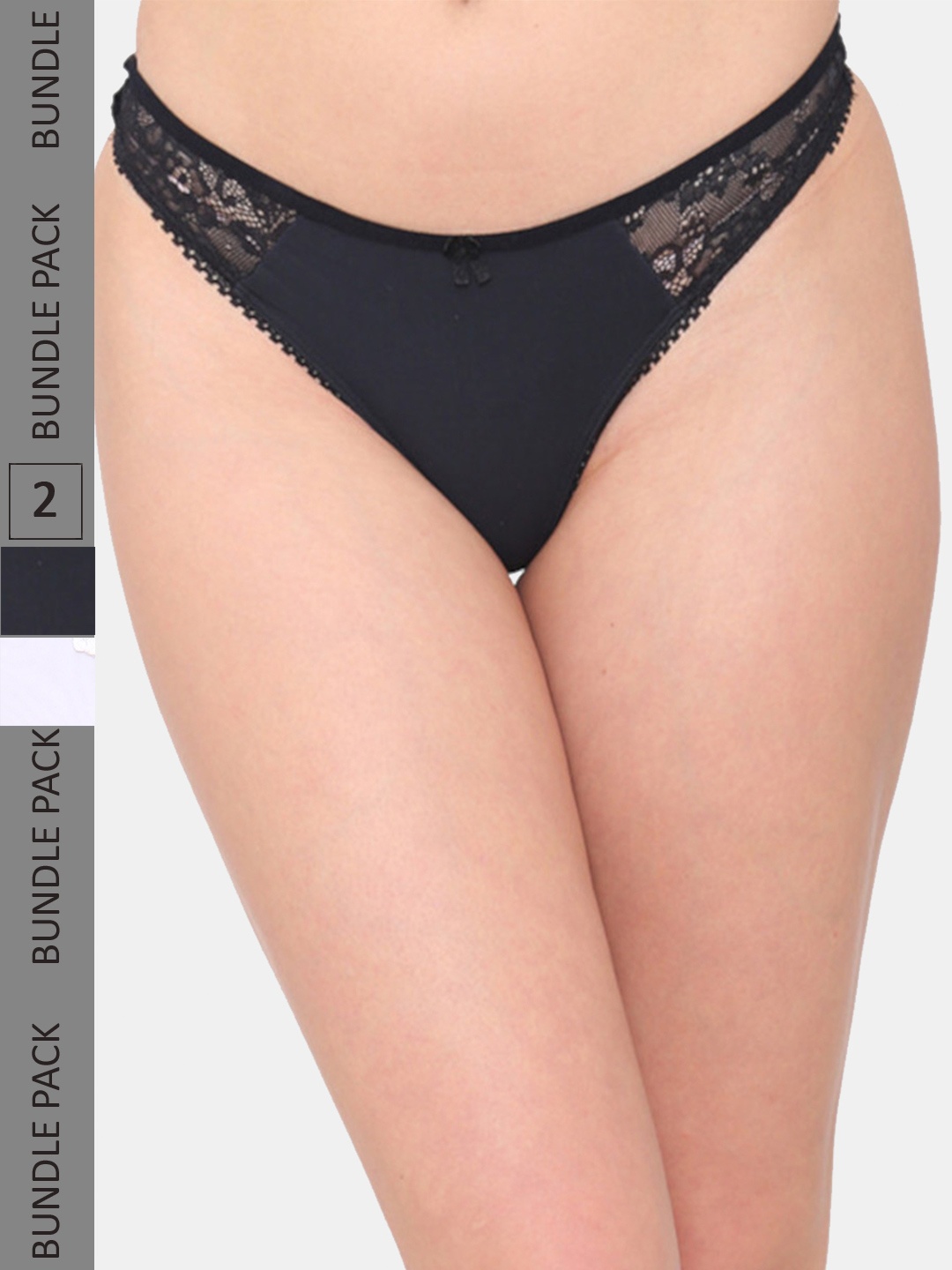 

N-Gal Women Pack Of 2 Self Design Bikini Briefs, Black