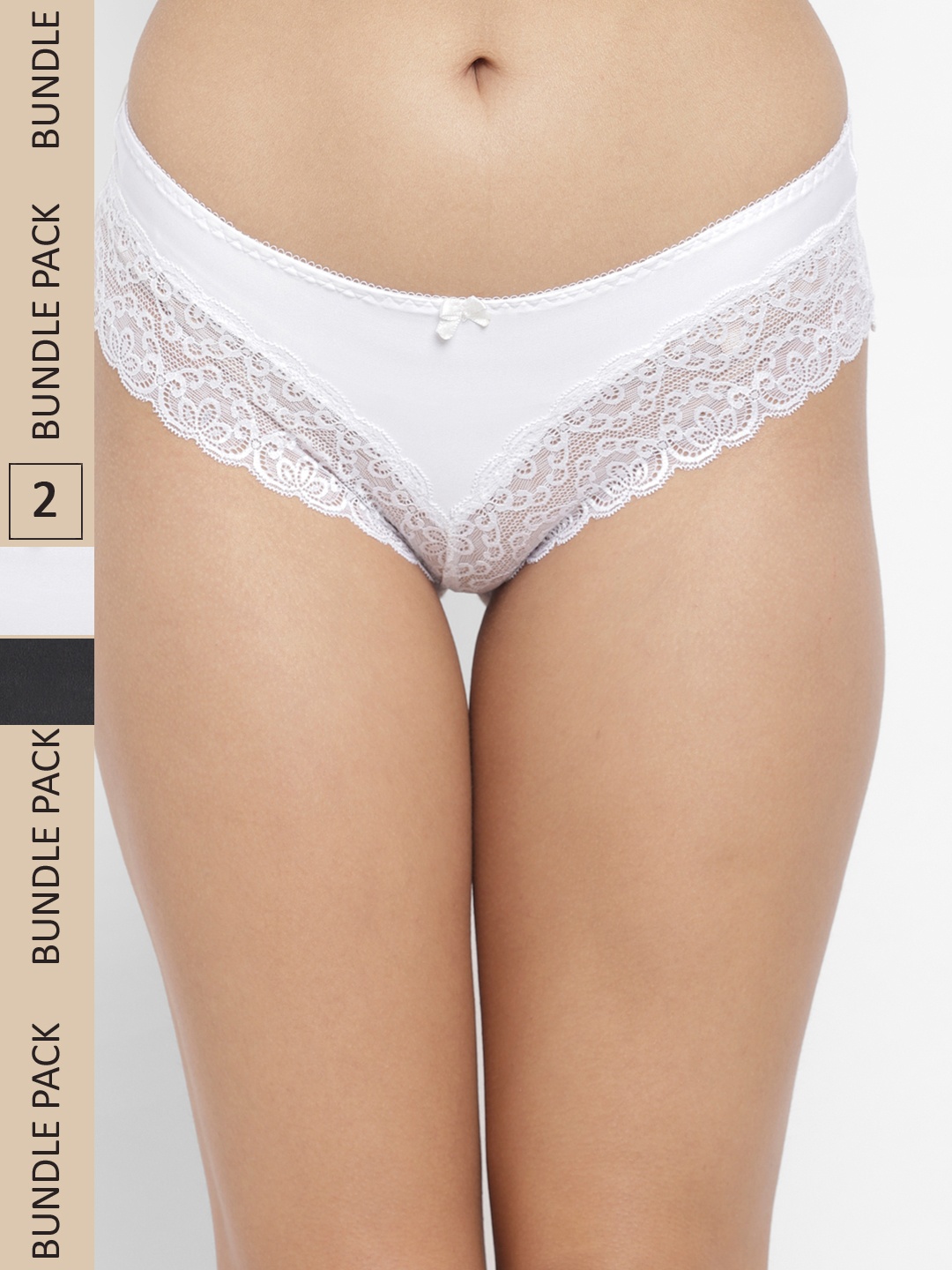 

N-Gal Women Pack Of 2 Solid Lace Hipster, White