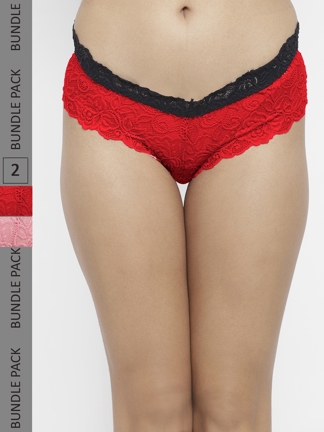 

N-Gal Women Pack Of 2 Self-Design Bikini Briefs, Red