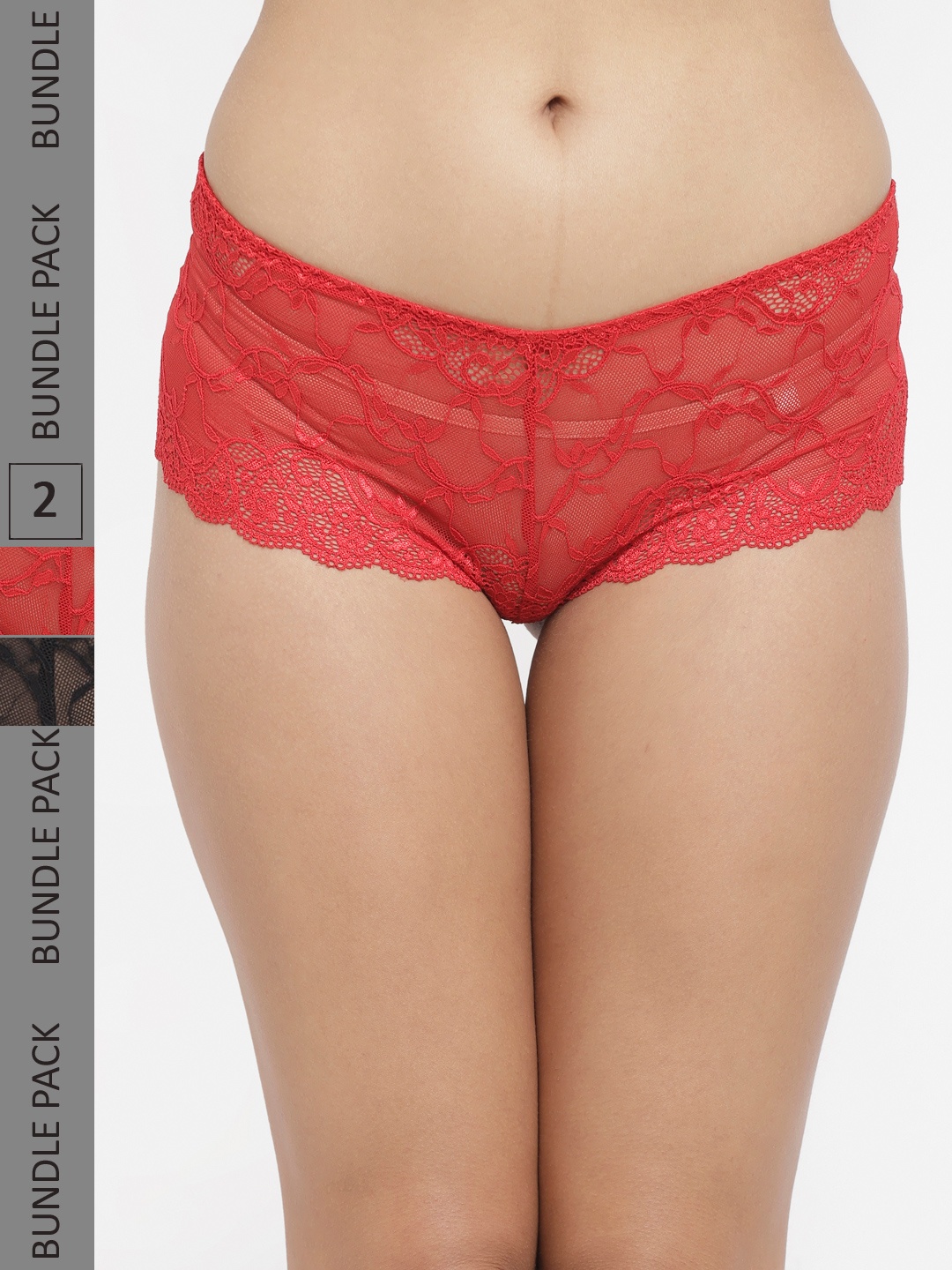 

N-Gal Women Pack Of 2 Self-Design Boy Shorts, Red
