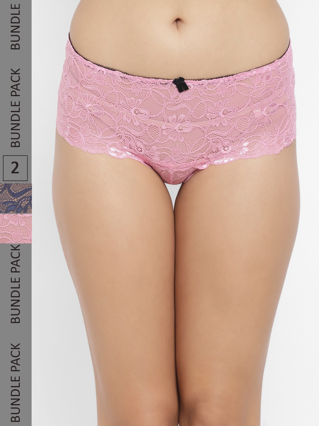 

N-Gal Women Pack of 2 Self-Design Lace Boy Shorts, Pink