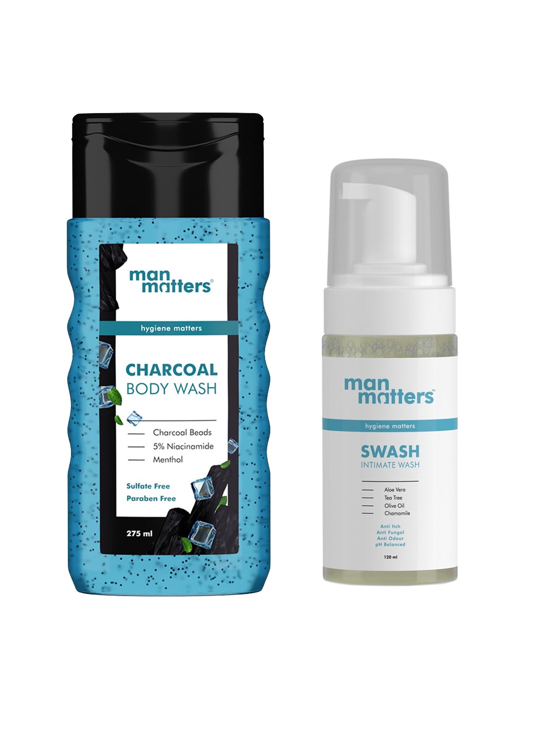 

Man Matters Set of Charcoal Body Wash 275ml & SWASH Intimate Wash 120ml, Blue