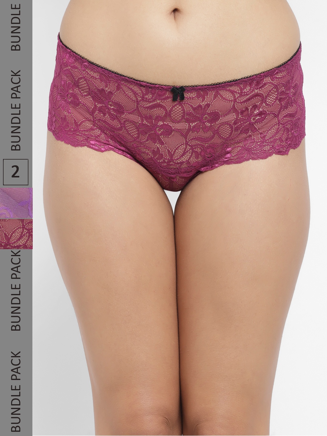 

N-Gal Women Pack of 2 Self-Design Lace Boy Shorts, Purple