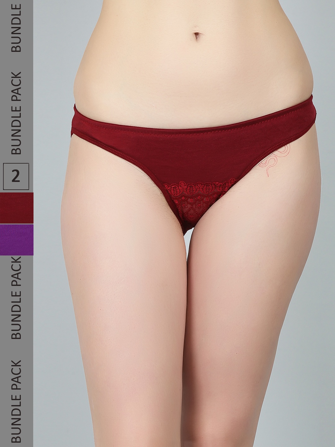 

N-Gal Women Pack Of 2 Solid Cotton Hipster Briefs, Maroon