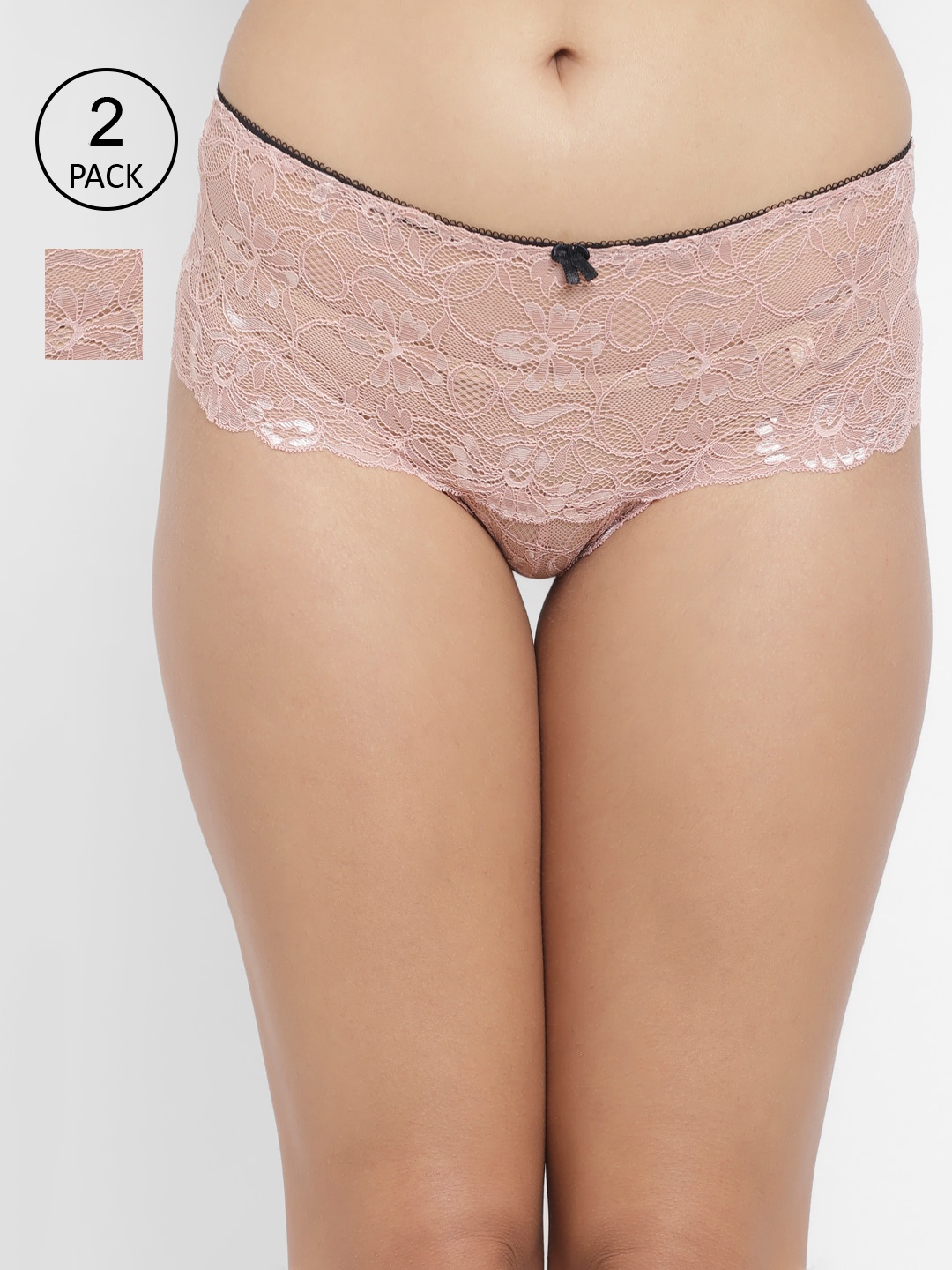 N-Gal Women Pack Of 2 Lace Boy Shorts, Beige