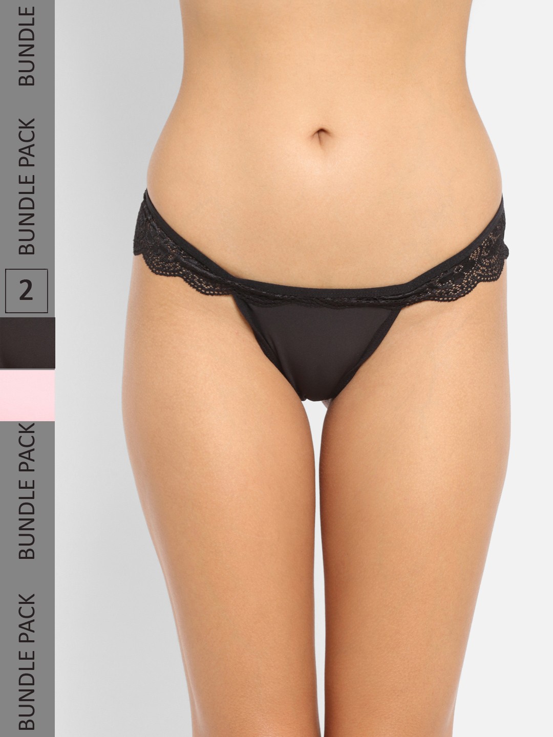 

N-Gal Women Pack Of 2 Self-Design Thongs, Black