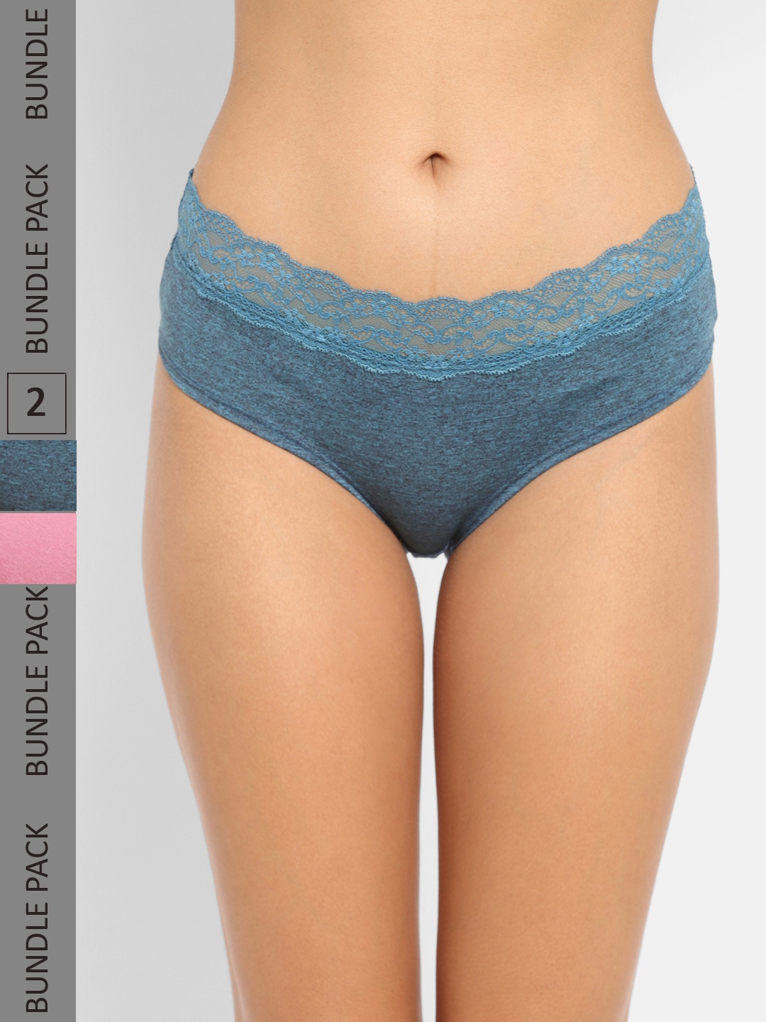 

N-Gal Women Blue & Pink Pack Of 2 Self Design Hipster Briefs