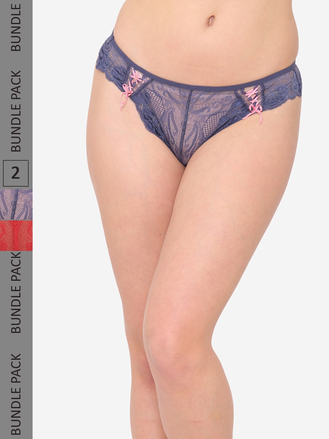 

N-Gal Women Pack Of 2 Self-Design Bikini Briefs, Blue