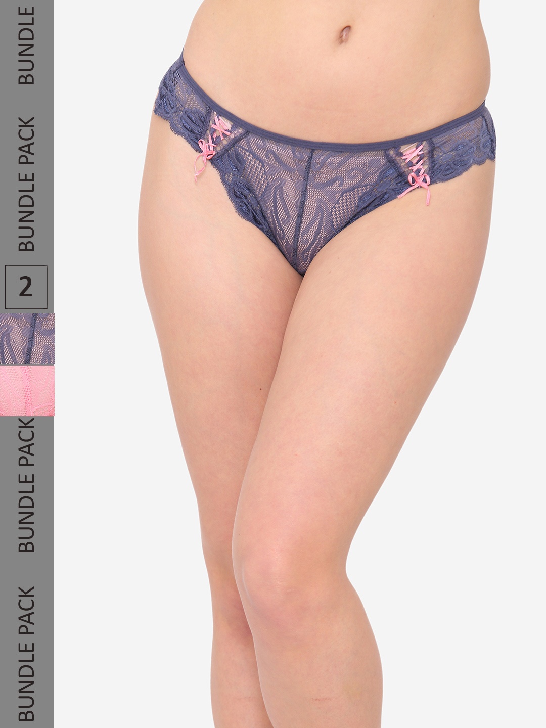 

N-Gal Women Pack Of 2 Self Design Bikini Briefs, Blue