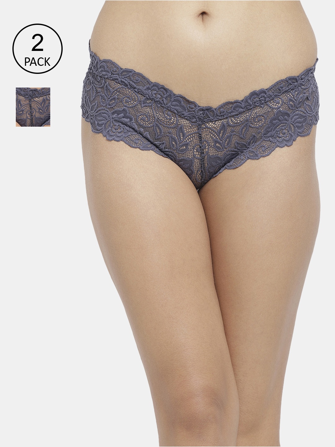 

N-Gal Women Pack Of 2 Self-Design Bikini Briefs, Navy blue