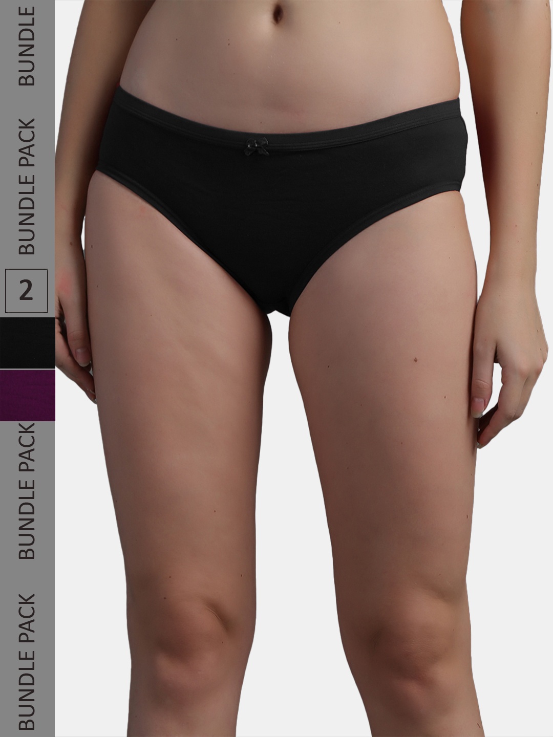 

N-Gal Women Pack Of 2 Solid Hipster Briefs, Black