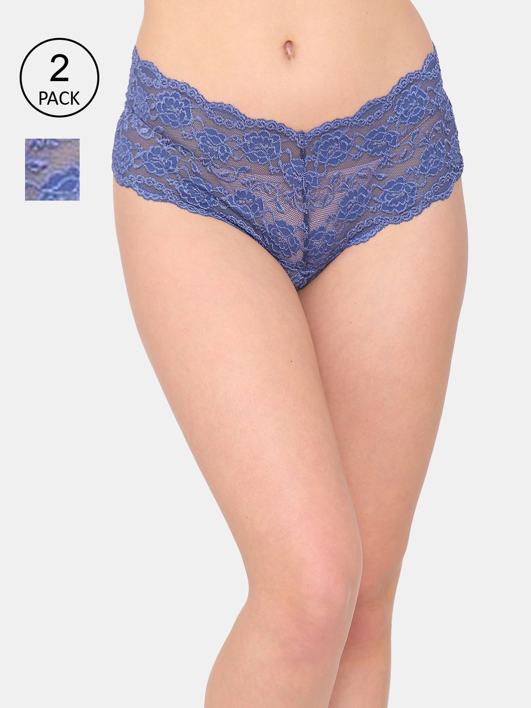

N-Gal Women Pack Of 2 Lace Boy Shorts Briefs, Navy blue