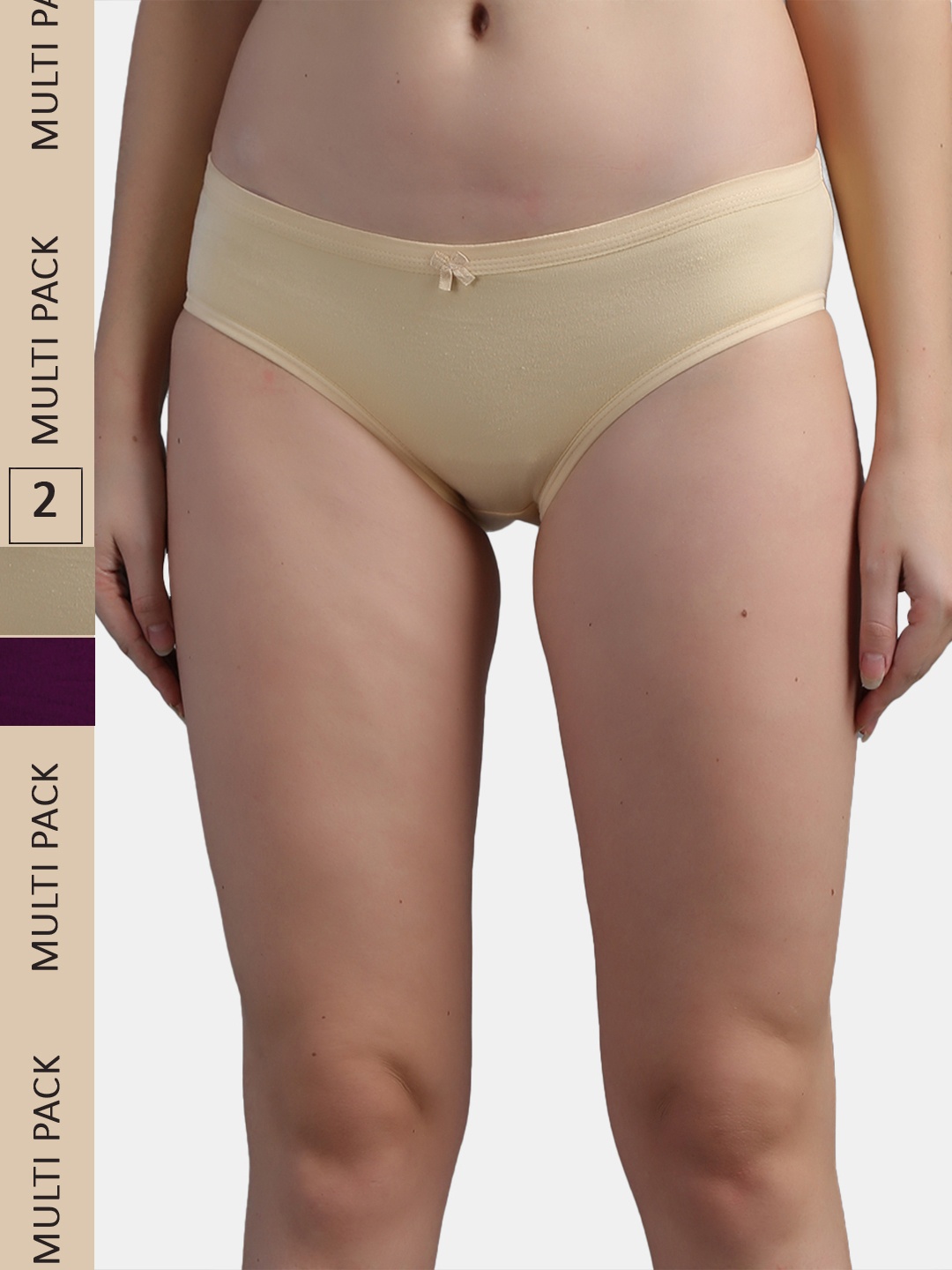 

N-Gal Women Pack Of 2 Solid Hipster Briefs, Cream
