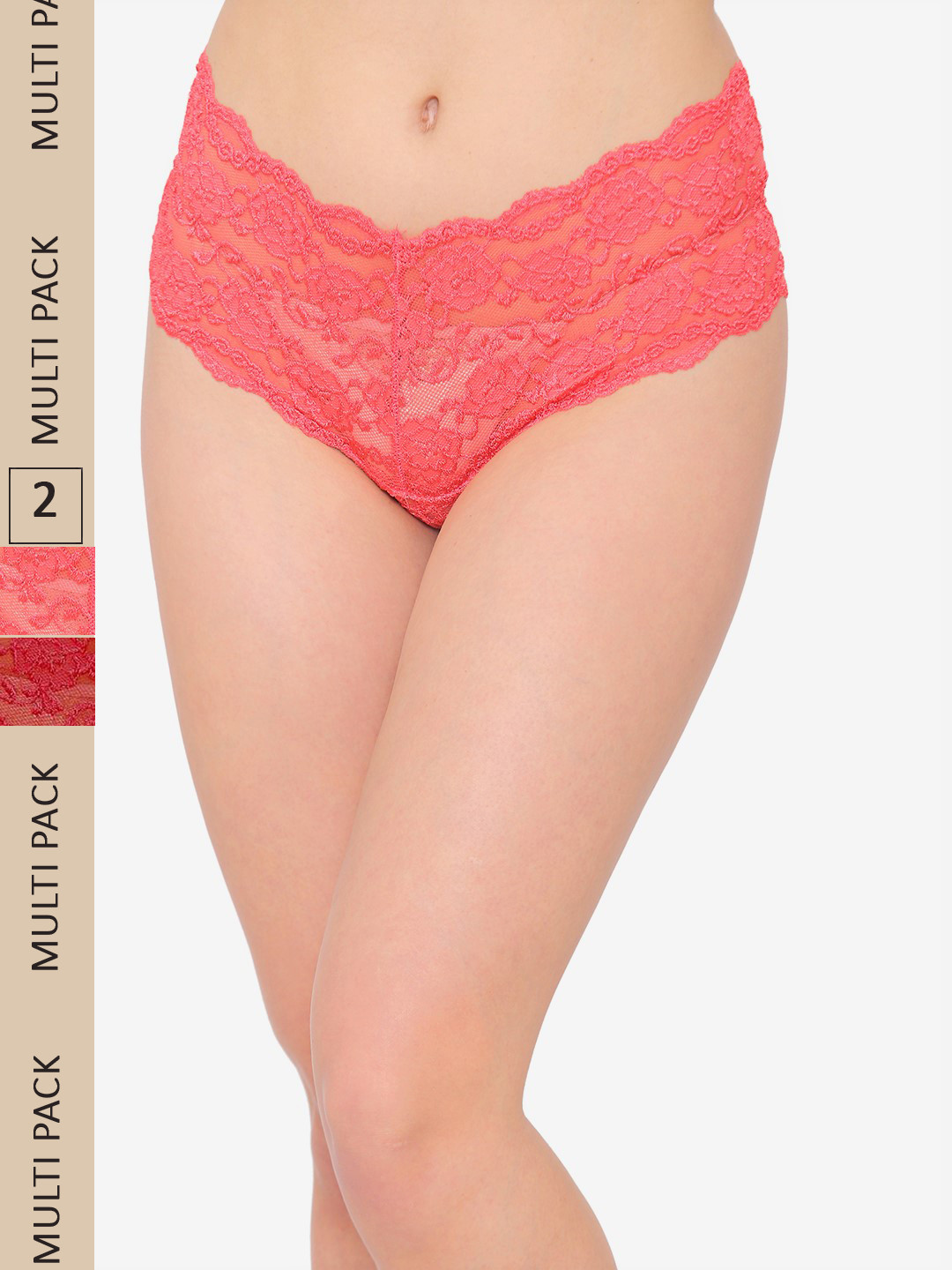 

N-Gal Women Pack Of 2 Self-Design Hipster Briefs, Pink