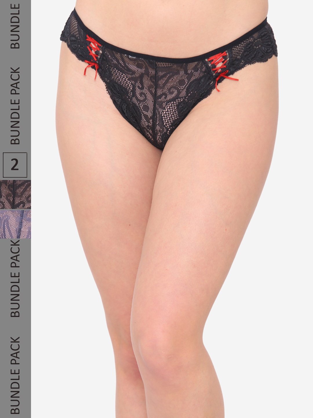 

N-Gal Women Pack Of 2 Self Design Bikini Briefs, Black