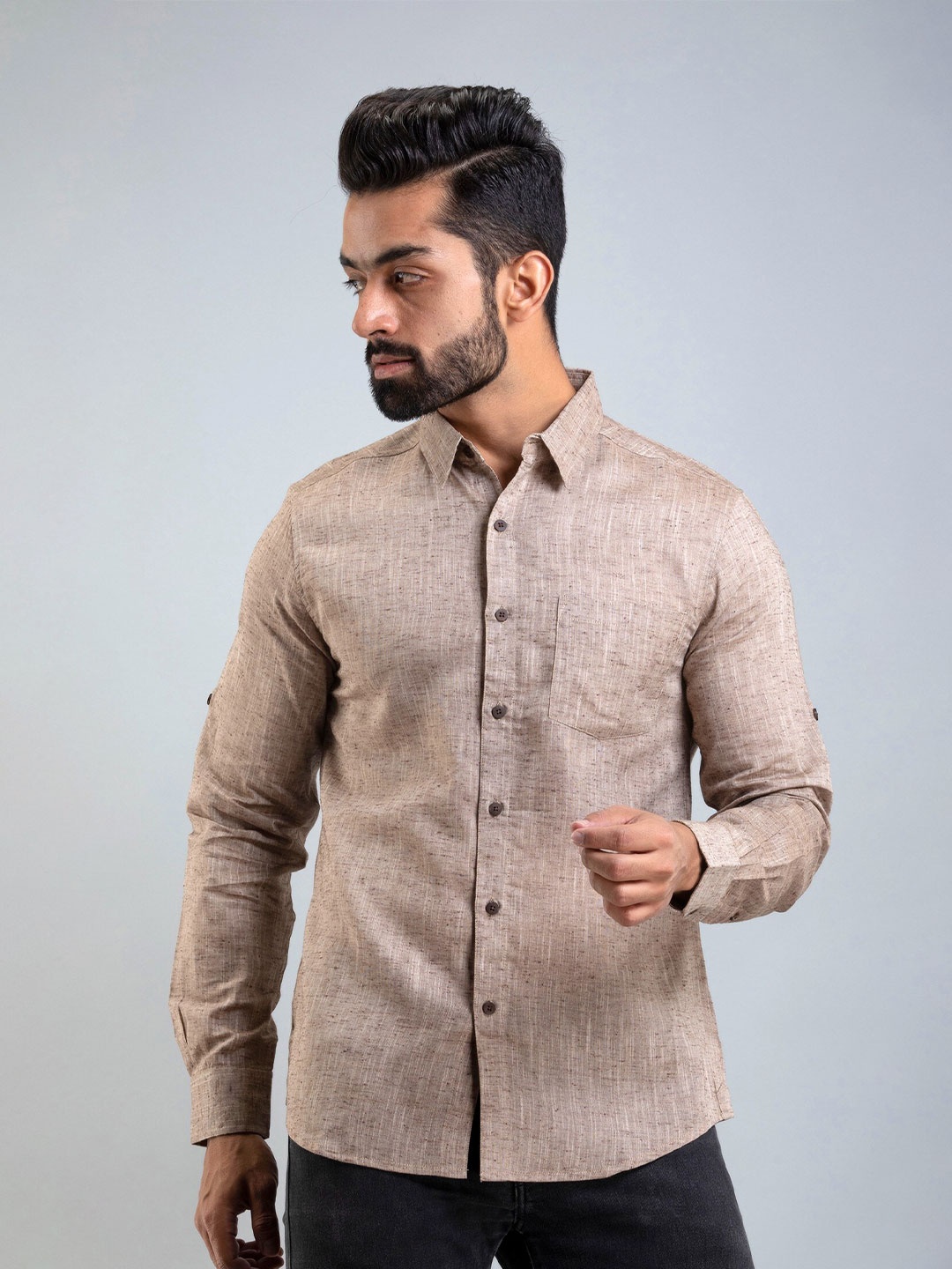 

Sutidora Men Brown Classic Casual Cotton Shirt