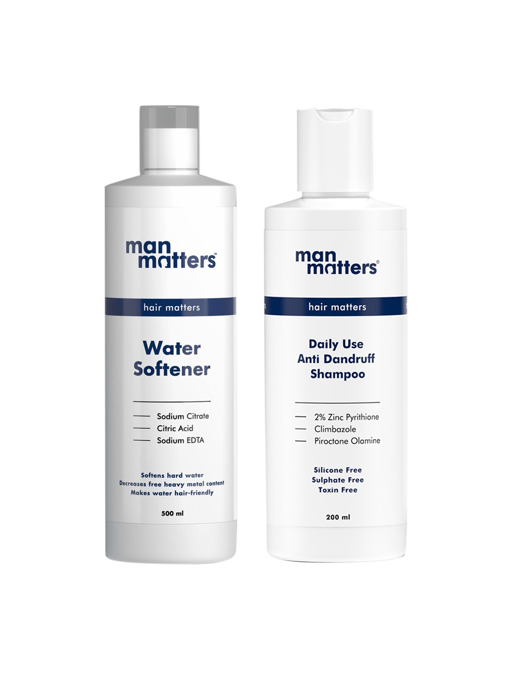 

Man Matters Set of Water Hair Softener 500 ml & Anti Dandruff Shampoo 200 ml, White