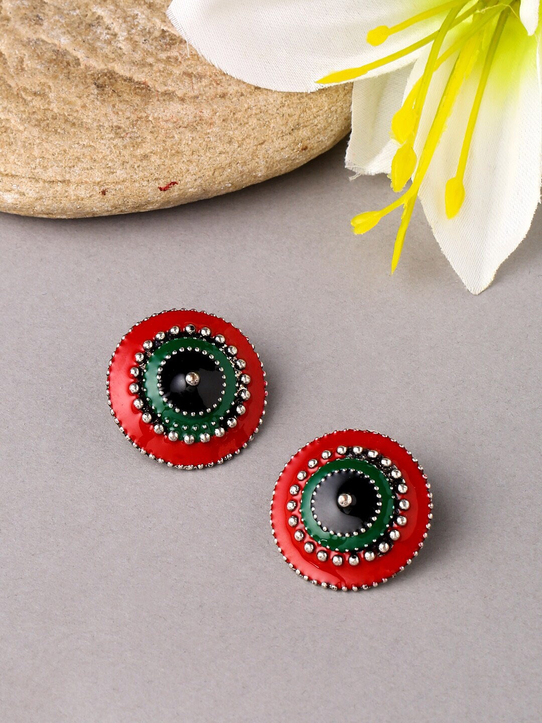 

VIRAASI Red & Green Circular Studs Earrings