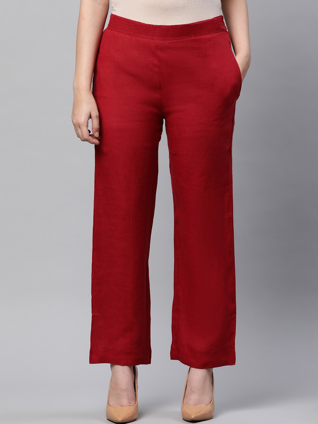 

Linen Club Woman Women Maroon Solid Straight-Fit Linen Lounge Pants