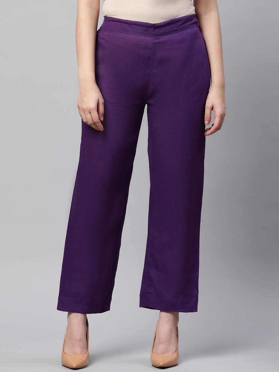 

Linen Club Woman Women Purple Solid Straight-Fit Linen Lounge Pants