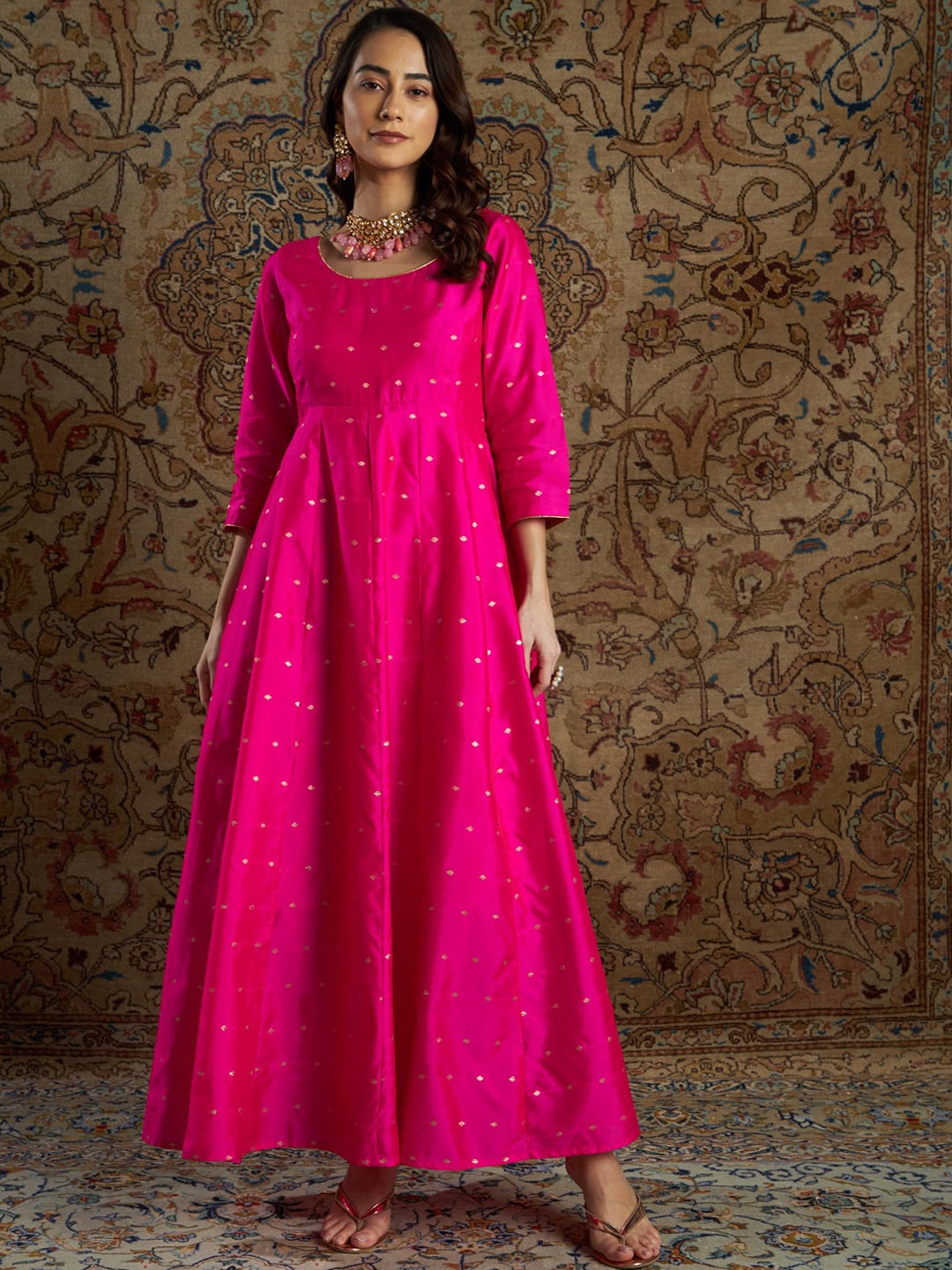

Shae by SASSAFRAS Women Fuchsia Self Design Maxi Ethnic Dress