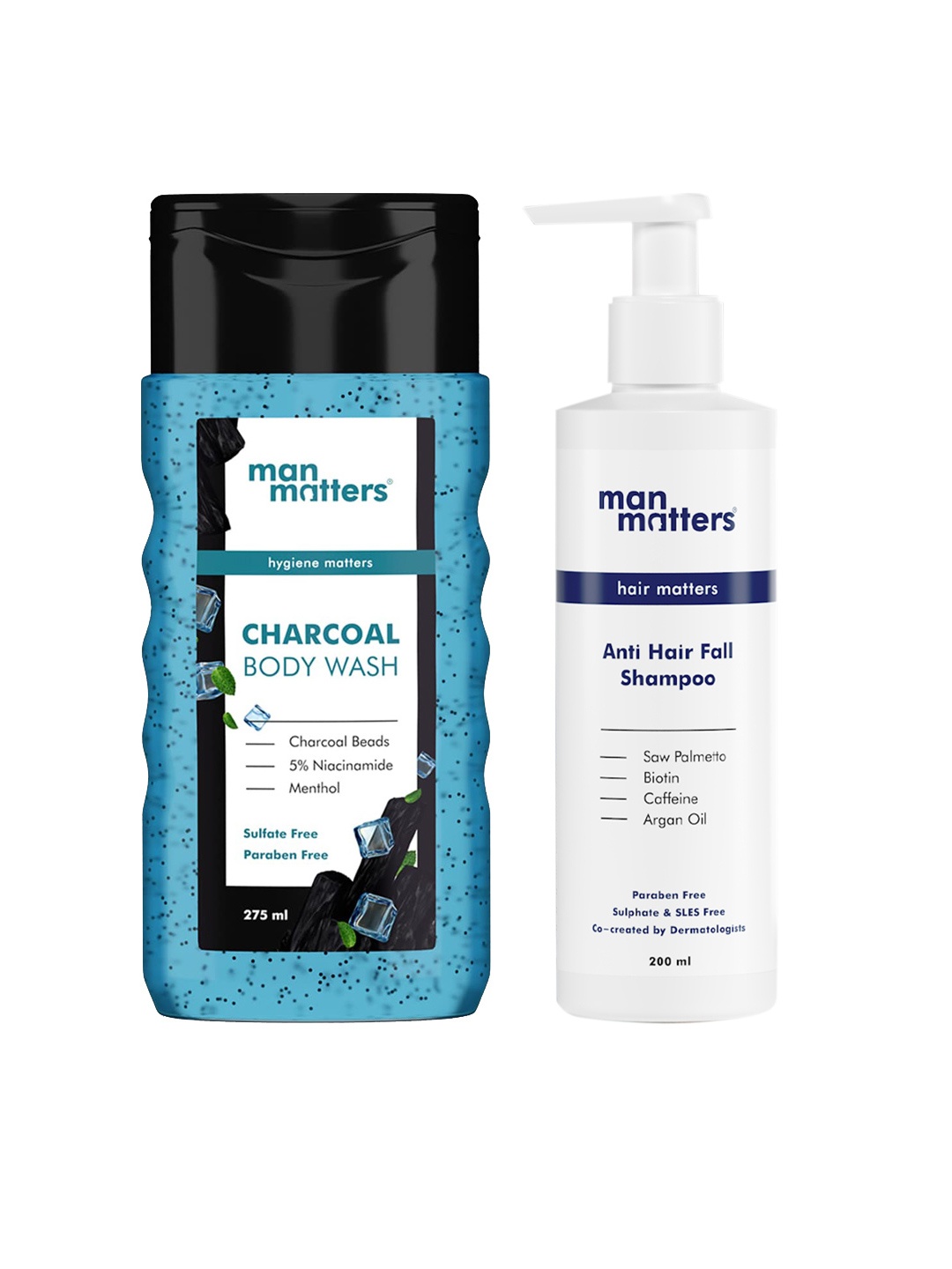 

Man Matters Set of Charcoal Body Wash 275 ml & Anti Hair Fall Shampoo 200 ml, Blue