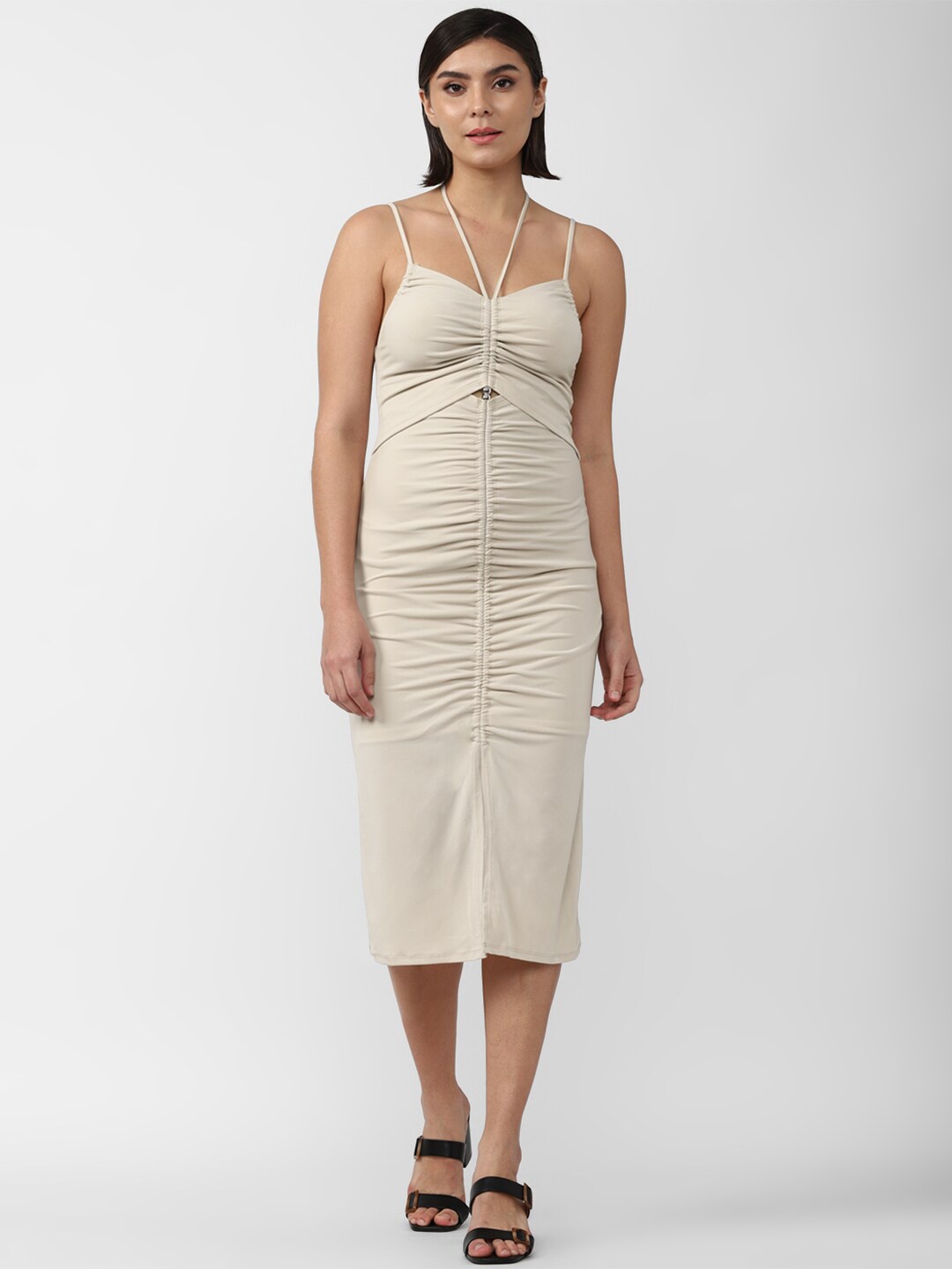 FOREVER 21 Beige Bodycon Midi Dress