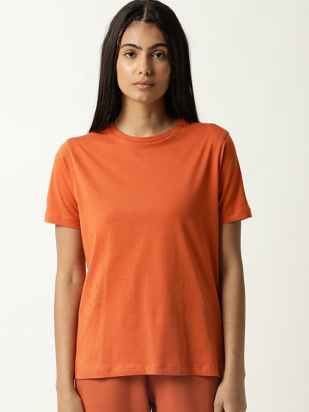 

ARTICALE Women Orange Solid Slim Fit Cotton T-shirt