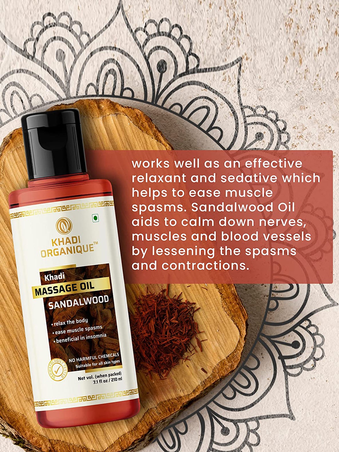 

Khadi Organique Sandalwood Massage Oil to Repair Skin Tissues - 210 ml, Red
