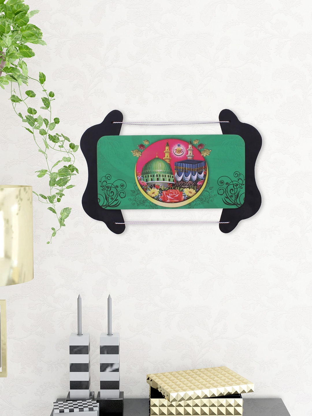 Home Sparkle Sparkling Digital Print Mosque On Wooden Frame Wall Art, Green