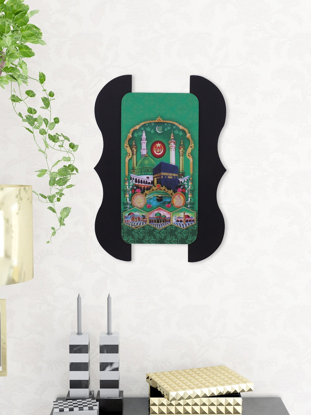 Home Sparkle Sparkling Digital Print Mosque On Wooden Frame Wall Art, Green