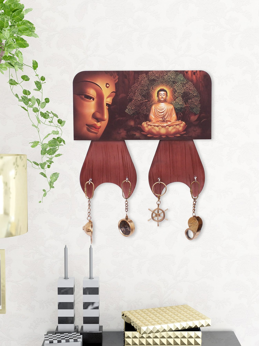 Home Sparkle Brown Digital Printed Buddha Key Holder
