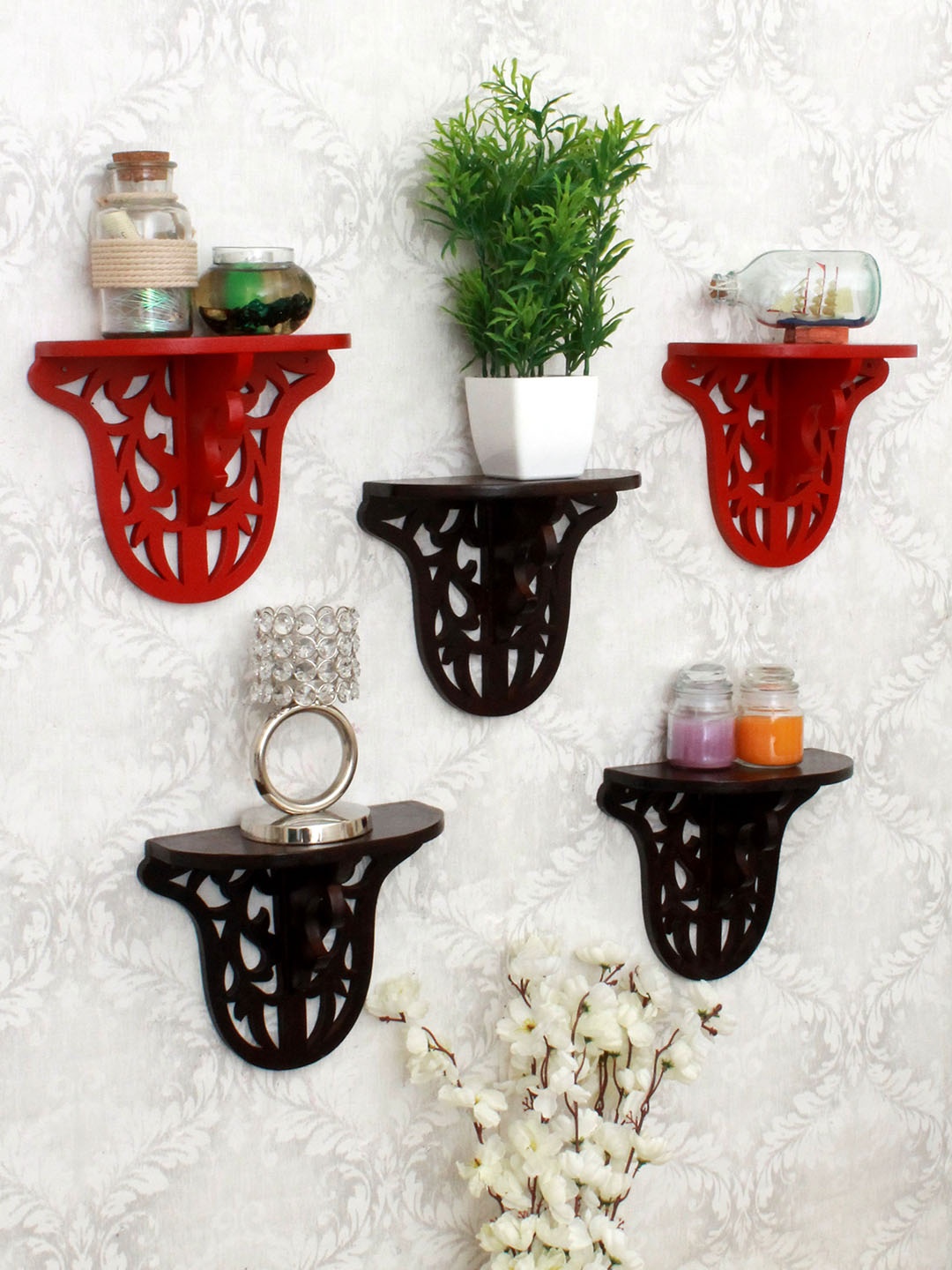 

Home Sparkle Brown & Red Wood Pocket Wall Shelf