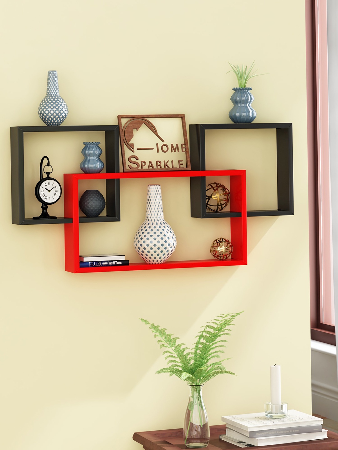

Home Sparkle Red & Black Wood Pocket Wall Shelf