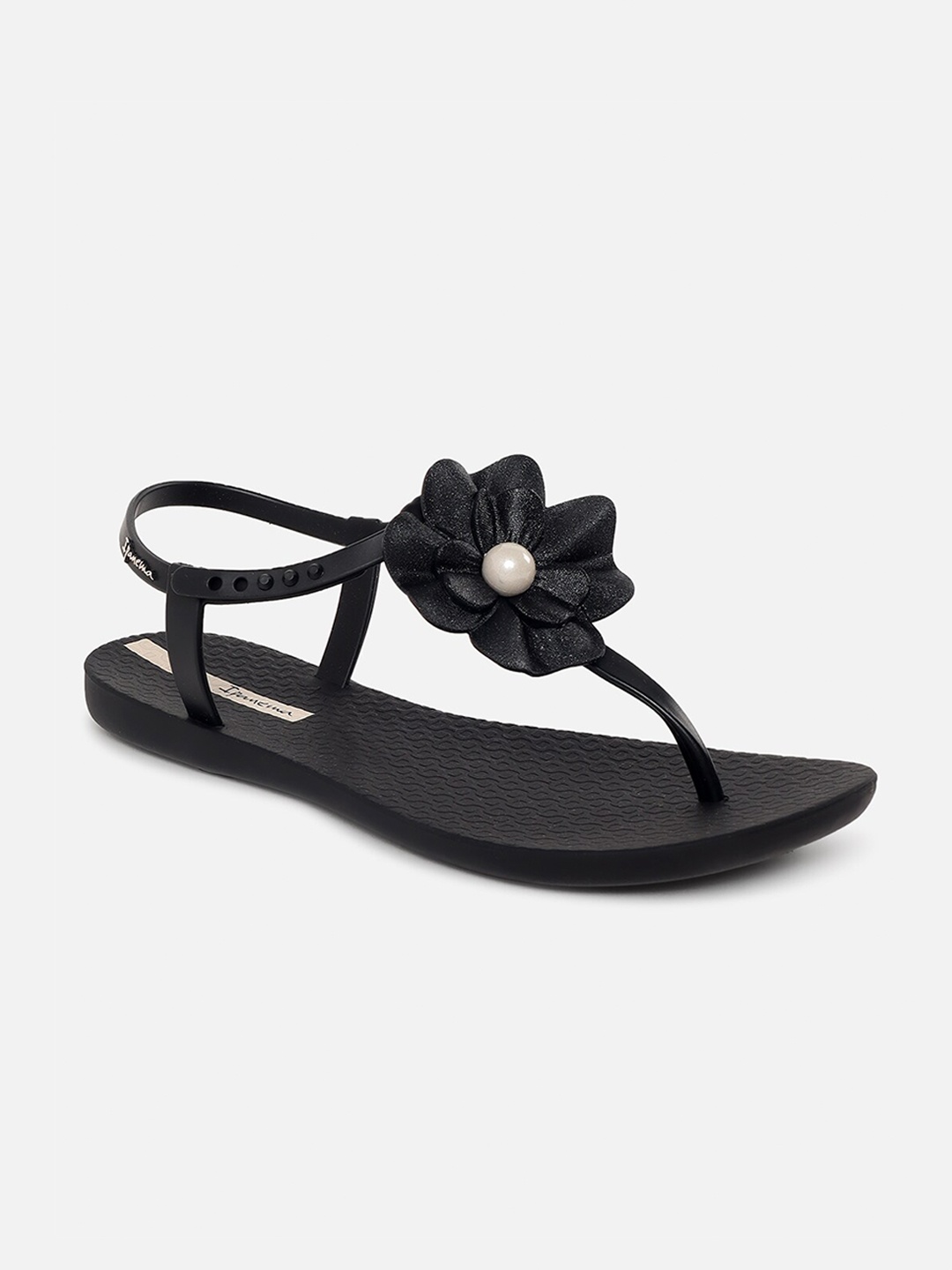 

iPanema Women Black Textured T-Strap Flats