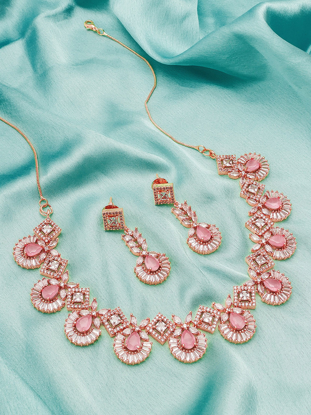 

aadita Rose Gold-Plated AD-Studded Jewellery Set
