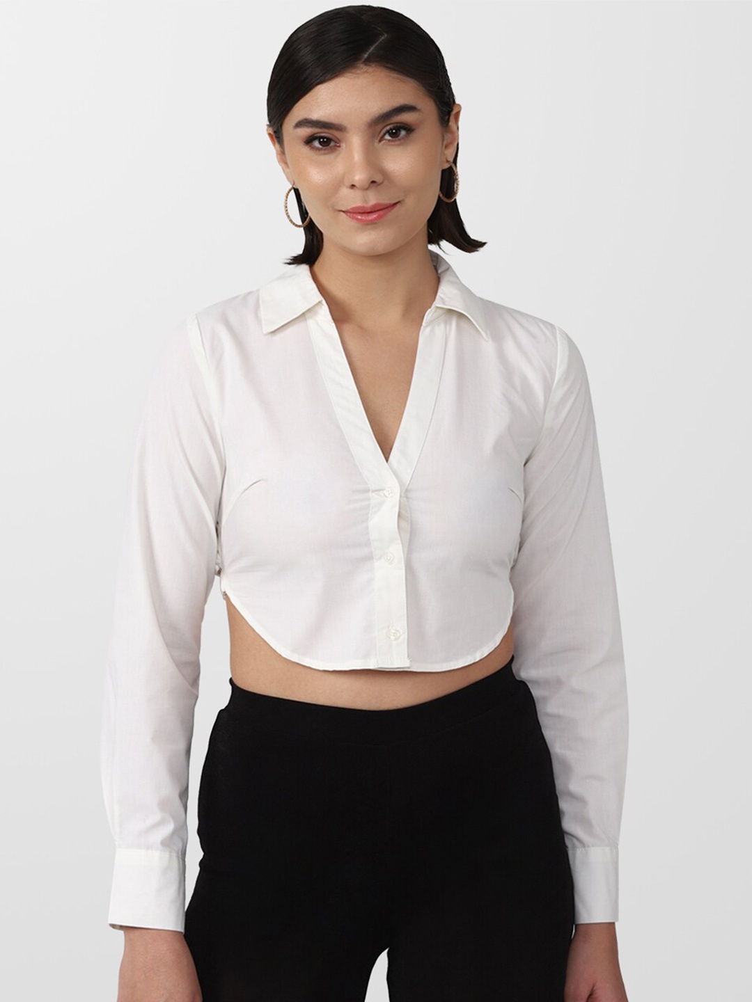 

FOREVER 21 White Shirt Style Crop Top